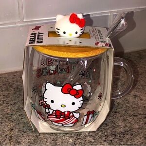 ✨NWT✨ LAST ONE‼️ Ltd Edition Hello Kitty Glass Mug W/ Wood Lid & Spoon Christmas